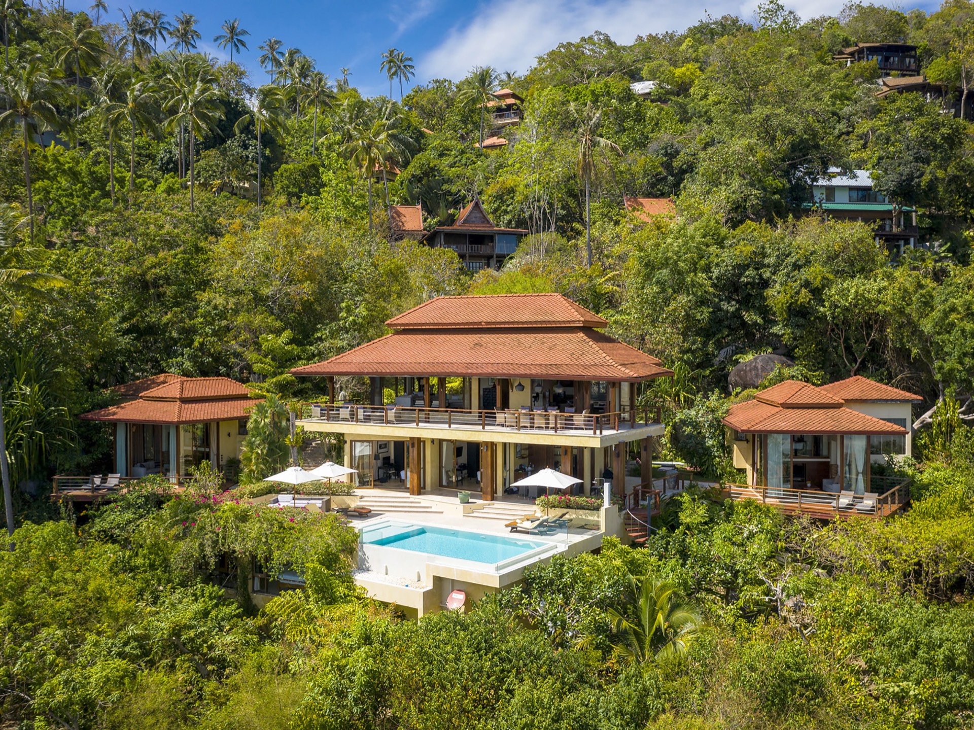 Modern Asian hillside villa exterior in Koh Samui