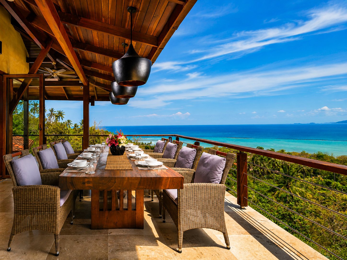 Outdoor dining deck overlooking Koh Samui coastline